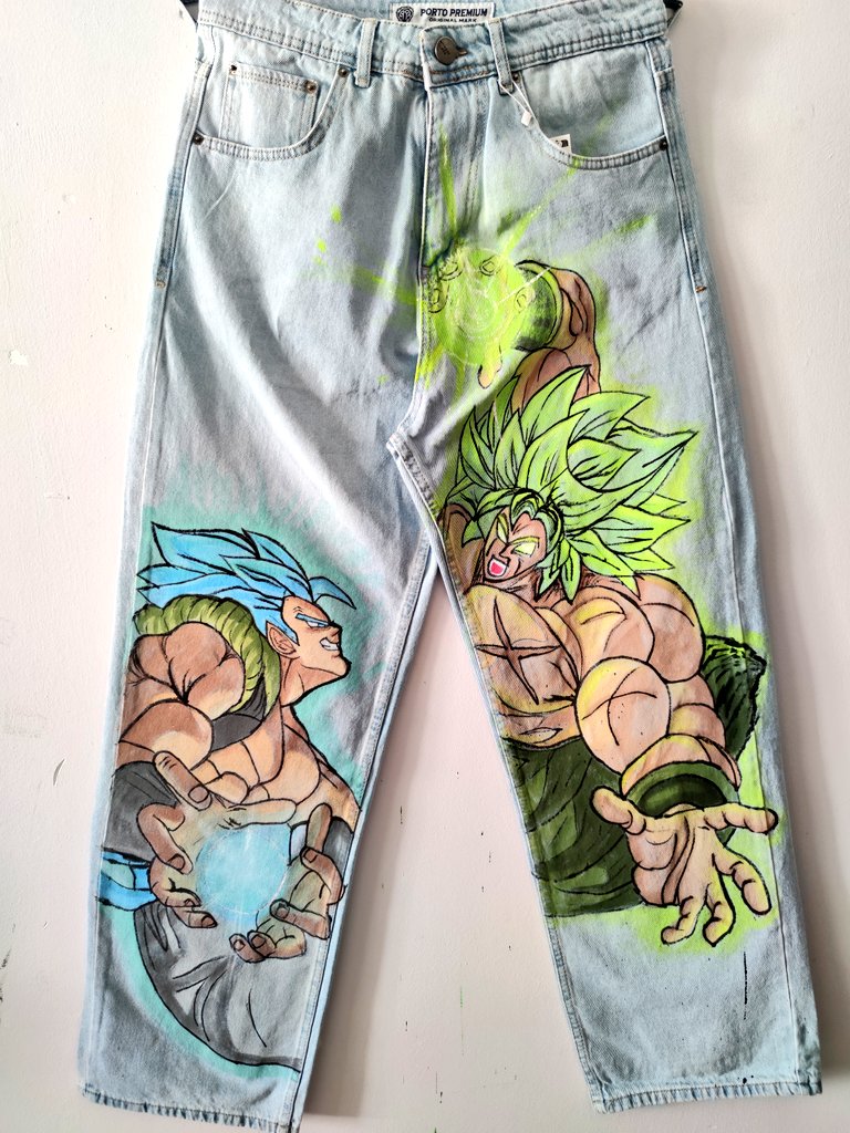 semidemonic's tweet photo. Messed up my room wall but worth it #broly #gogeta #Dragonballart #customjeans #animejeans https://t.co/lMzYWerspD