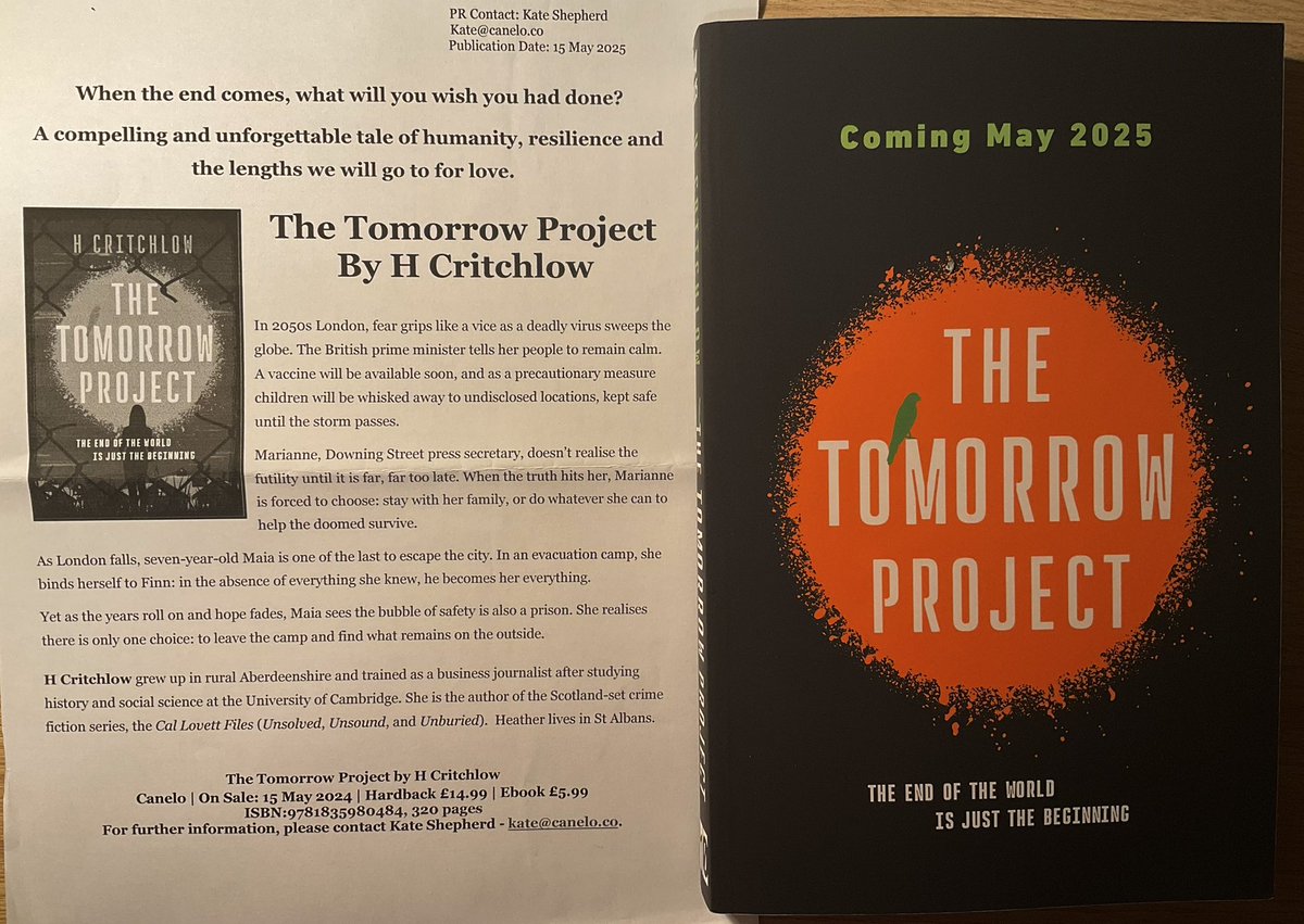 Lindahill50Hill's tweet photo. Crikey! This surprise @h_critchlow #TheTomorrowProject coming from @canelo_co in May 2025 sounds a belter! I’ve a feeling it’ll be very affecting and maybe disturbing!
Thank you very much for sending me a copy Kate! 📚❤️
https://t.co/ccm4RTDThE https://t.co/tY6yIJIOwG