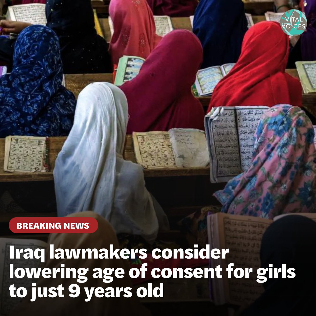 Lawmakers in #Iraq are considering lowering the age of consent for girls to 9, effectively legalizing child marriage. The proposal, which passed its first reading this week, would give religious authorities control over marriage, divorce &amp; custody. #EndChildMarriage