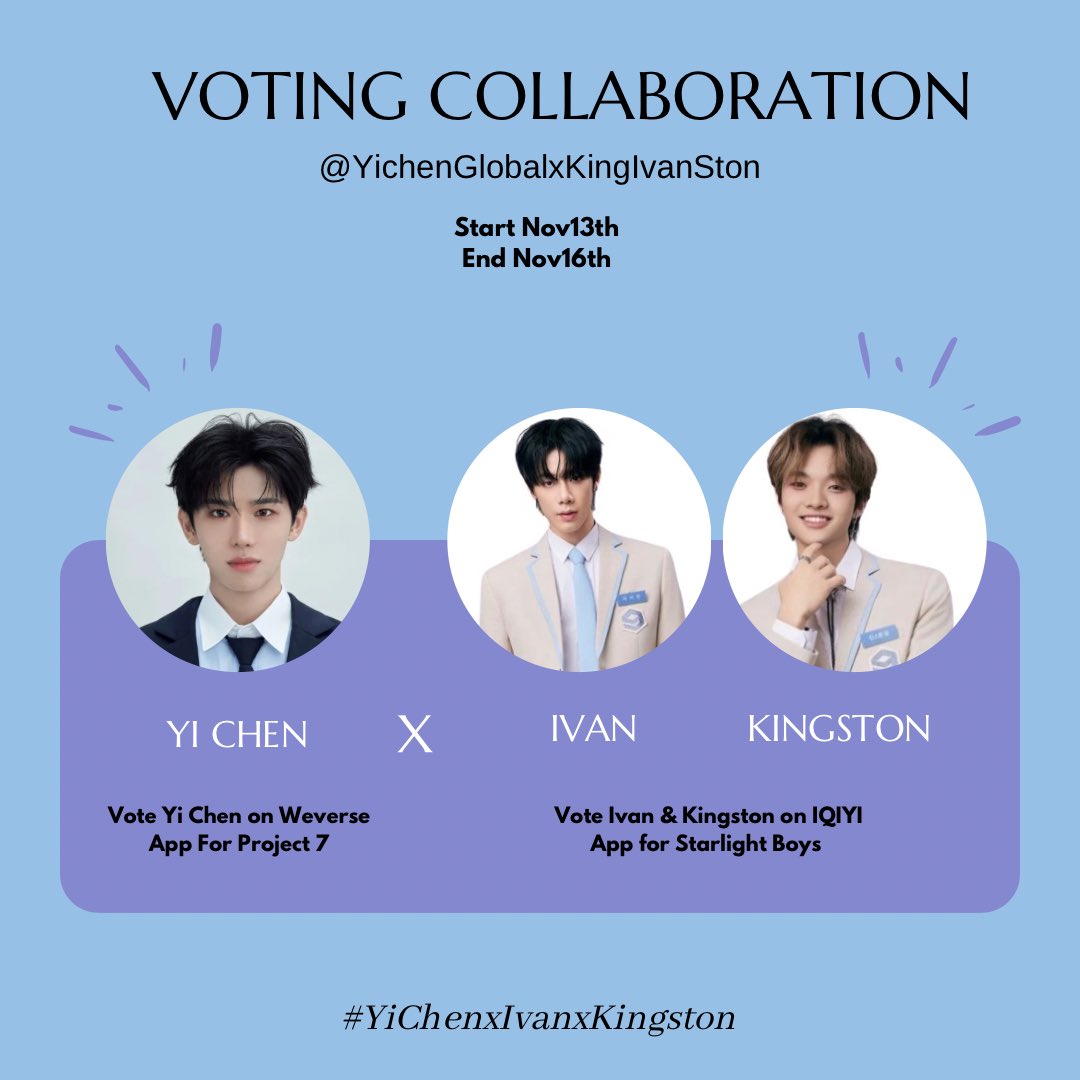 Yichenation's tweet photo. ATTENTION PIKACHENZ ‼️

We are excited to announce our voting collab with @KingIvanSton 

Pikachenz will vote for IVAN &amp; KINGSTON on IQIYI, and we will vote for YICHEN on Weverse! 

Drop proofs with this hashtag:
#YICHENxIVANxKINGSTON 

Pikachenz, please screen record + username https://t.co/Q0756xJuwe
