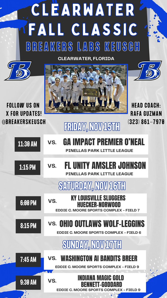 Breakers Labs - Keusch/Guzman 16u (@breakerskeusch) on Twitter photo We’re heading to the sunshine state this weekend! ☀️🌴 excited to be playing in the Clearwater Fall Classic against some great competition! <a href="/ExtraInningSB/">EXTRA INNING SOFTBALL</a> <a href="/SoftbalAmerica/">Softball America</a> <a href="/LineDsoftball/">Line Drive Media</a> <a href="/los_stuff/">Carlos Arias</a> We’re heading to the sunshine state this weekend! ☀️🌴 excited to be playing in the Clearwater Fall Classic against some great competition! <a href="/ExtraInningSB/">EXTRA INNING SOFTBALL</a> <a href="/SoftbalAmerica/">Softball America</a> <a href="/LineDsoftball/">Line Drive Media</a> <a href="/los_stuff/">Carlos Arias</a>