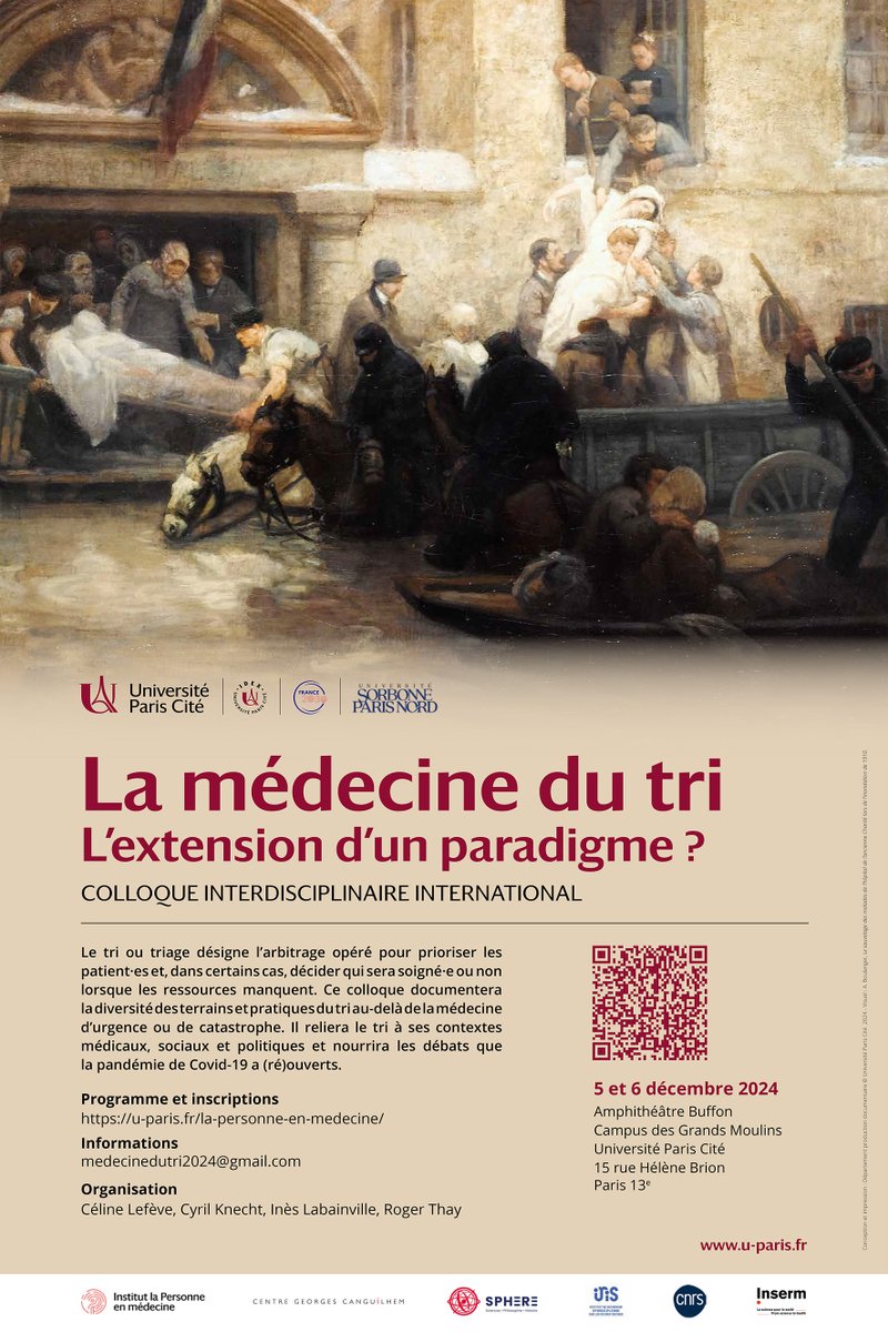 Céline Lefève (@clefeve) on Twitter photo Colloque "La médecine du tri. L'extension d'un paradigme ?" 5 et 6 décembre 2024. Organisation : Centre Georges Canguilhem, Institut La Personne en médecine, UMR SPHERE (<a href="/univ_paris_cite/">Université Paris Cité</a> ), UMR Iris (Sorbonne Paris Nord).
u-paris.fr/la-personne-en… Colloque "La médecine du tri. L'extension d'un paradigme ?" 5 et 6 décembre 2024. Organisation : Centre Georges Canguilhem, Institut La Personne en médecine, UMR SPHERE (<a href="/univ_paris_cite/">Université Paris Cité</a> ), UMR Iris (Sorbonne Paris Nord).
u-paris.fr/la-personne-en…