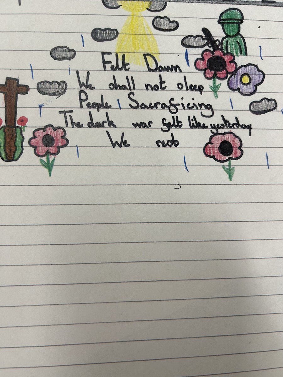 M5BPEF's tweet photo. M5 read the poem ‘In Flanders Fields’ and used this as inspiration for their own cinquain poems to commemorate Remembrance Day https://t.co/NXaXvTCeMs
