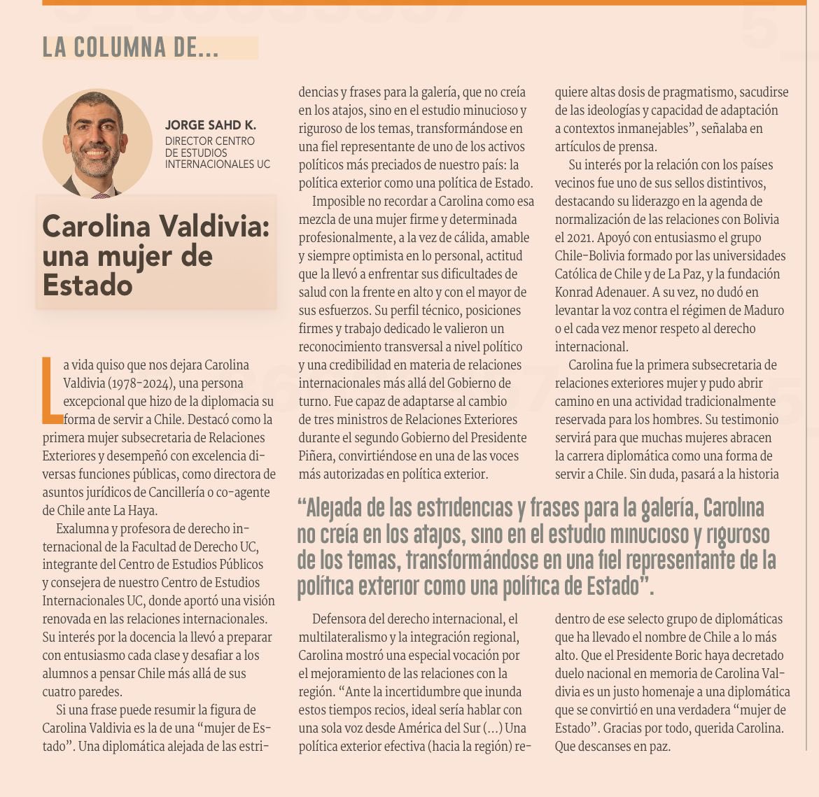 Jorge Sahd (@jorgesahd) on Twitter photo “Carolina Valdivia: una mujer de Estado”. Un sentido homenaje para una gran diplomática y excepcional persona. <a href="/DFinanciero/">Diario Financiero</a> “Carolina Valdivia: una mujer de Estado”. Un sentido homenaje para una gran diplomática y excepcional persona. <a href="/DFinanciero/">Diario Financiero</a>