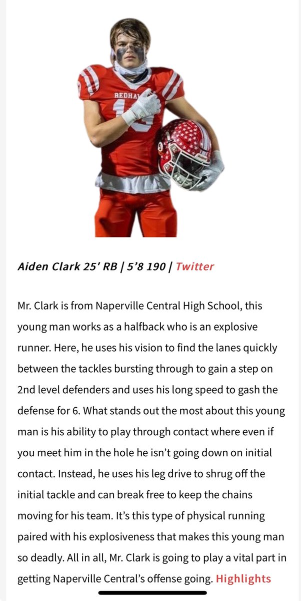 Aiden Clark (@aiden_clark20) on Twitter photo Thank you <a href="/hddngemscouting/">Jordan Amaskane, MBA</a> for the write up! Looking forward to the game this Friday! <a href="/OfficialNCHSFB/">Naperville Central Football</a> <a href="/EDGYTIM/">Timothy “EDGYTIM” OHalloran</a> Thank you <a href="/hddngemscouting/">Jordan Amaskane, MBA</a> for the write up! Looking forward to the game this Friday! <a href="/OfficialNCHSFB/">Naperville Central Football</a> <a href="/EDGYTIM/">Timothy “EDGYTIM” OHalloran</a>