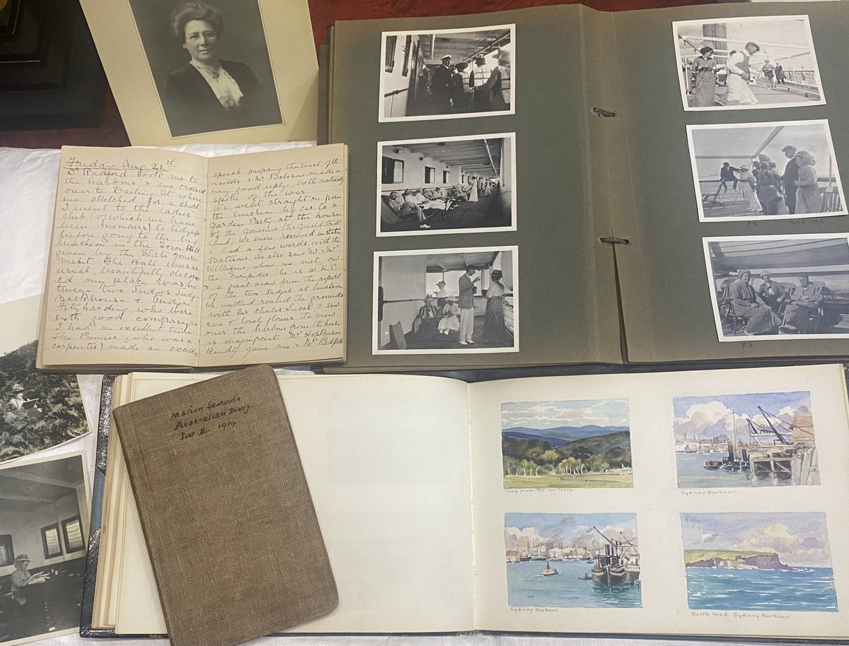 Lovely new #archive collection relating to the 1914 <a href="/BritSciAssoc/">British Science Association</a> Australia trip: the diaries and watercolour journal of Marion Seward, with associated photographs. Marion painted 160 beautiful watercolours showing views at sea and various places visited. archivesearch.lib.cam.ac.uk/repositories/1…