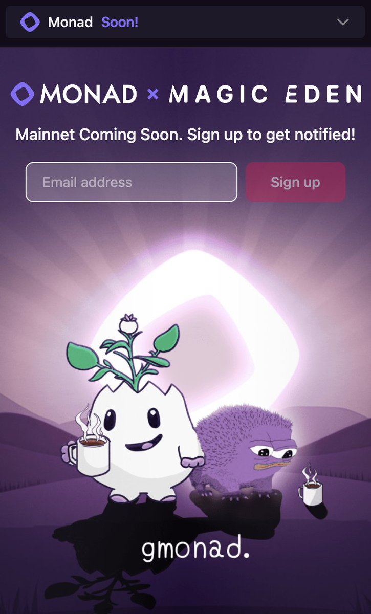 . <a href="/MagicEden/">Magic Eden 🪄</a> coming to <a href="/monad_xyz/">Monad</a> soon

gmonad.