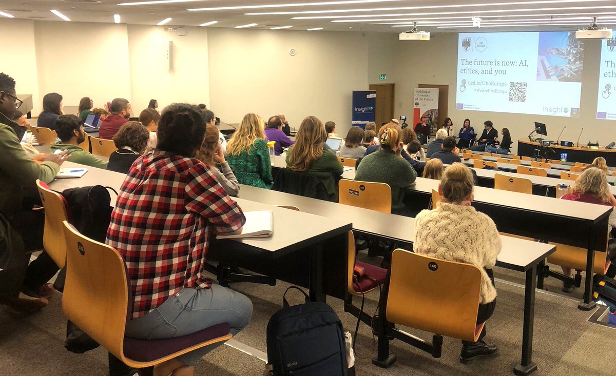 Great to see so many people at our fascinating @una_europa #scienceweek event last night: a panel discussion on Ai and ethics. Moderated by the amazing <a href="/CriticalRedPen/">Elaine Burke</a>. 

With thanks to <a href="/insight_centre/">Insight Research Ireland Centre</a> &amp; Dublin European Institute for support. 

#WeAreUnaEuropa