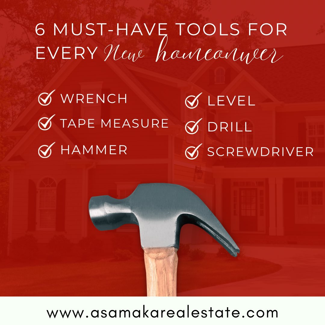 asamakarealty's tweet image. Six must-have tool for every new homeowner 🏠🏠🔨✨

#homebuyerstools #homesale #hometools