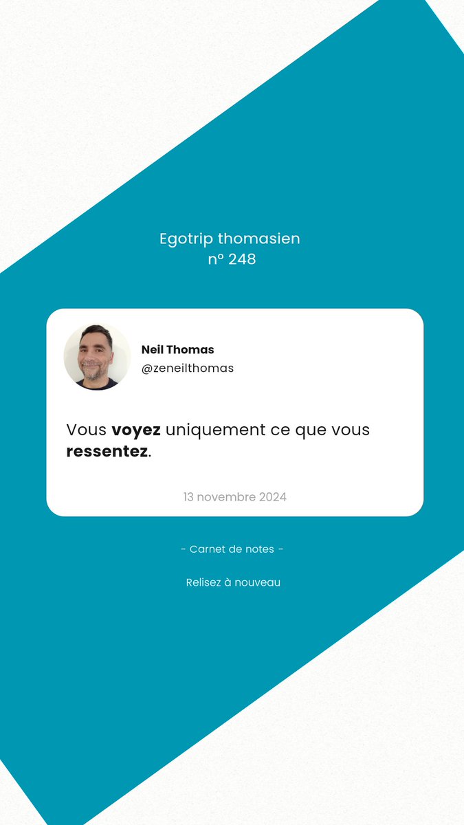 zeneilthomas's tweet photo. 🌟 Egotrip thomasien n°248

Vous voyez uniquement ce que vous ressentez.

Déposez un ❤ ou partagez-le à quelqu'un qui en a besoin.

#neilthomas 

https://t.co/lxNbUayhVH https://t.co/IpkY0PdTe0