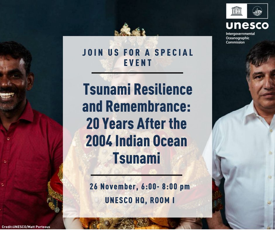 Join us on 26 Nov 2024 for the "Tsunami Resilience &amp; Remembrance: 20 Years After the 2004 Indian Ocean Tsunami event. Connect with survivors, experts, and leaders dedicated to building a safer future.

Register now 👉 ow.ly/vNah50U6cUQ