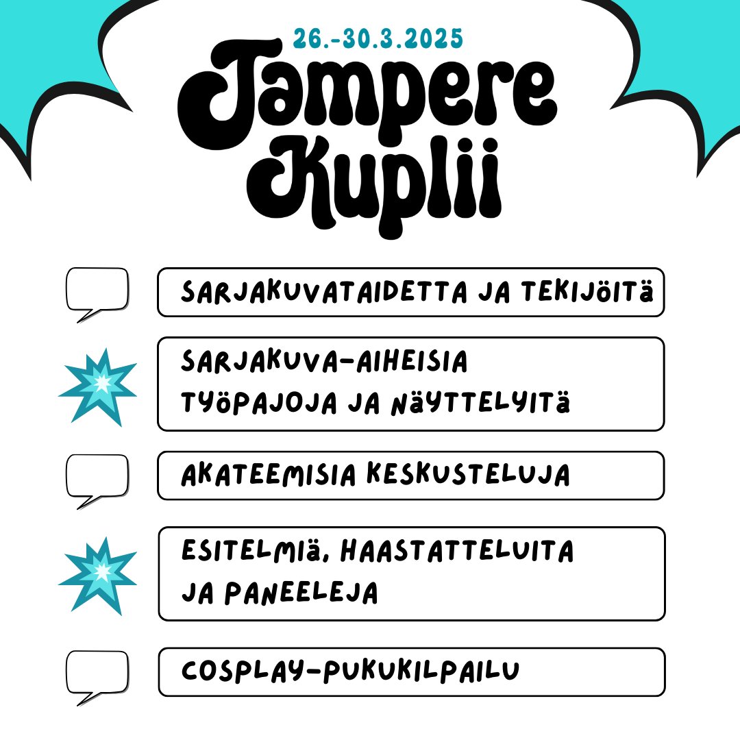 TreKuplii's tweet photo. Olemme ehdolla Pirkanmaan Osuuskaupan Kannustajat -äänestyksessä!
Tampere Kuplii on Suomen suurin, täysin ilmainen hyvän fiiliksen sarjakuvafestivaali. Äänestämällä meitä tuet sitä, että Kuplii voi jatkossakin pysyä ilmaisena kaikkien sarjakuvajuhlana. 💛
#kannustajat https://t.co/kTzl2KGT2H