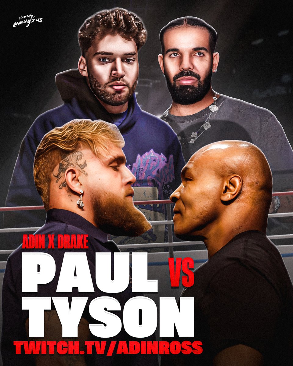 Kick_Champ's tweet photo. Adin Ross will be live with Drake on Twitch for the Jake Paul vs Mike Tyson boxing match Friday 🤯 https://t.co/6py7EkrDbV