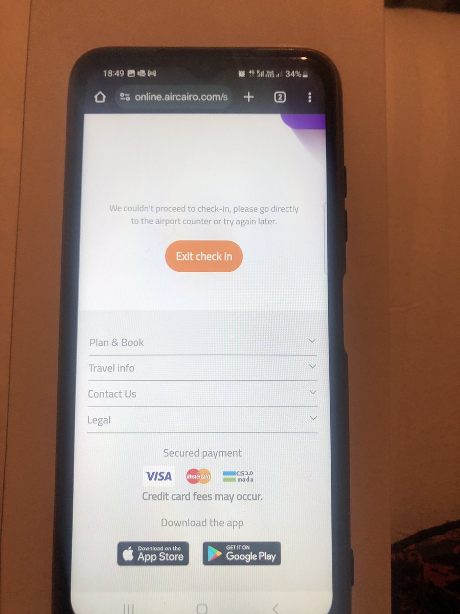 hinaqs's tweet photo. @Aircairo 
I am not able to do online checkin via the website and the app. My flight is a domestic Egyptian flight tomorrow. Please advise. https://t.co/uOjapQEube