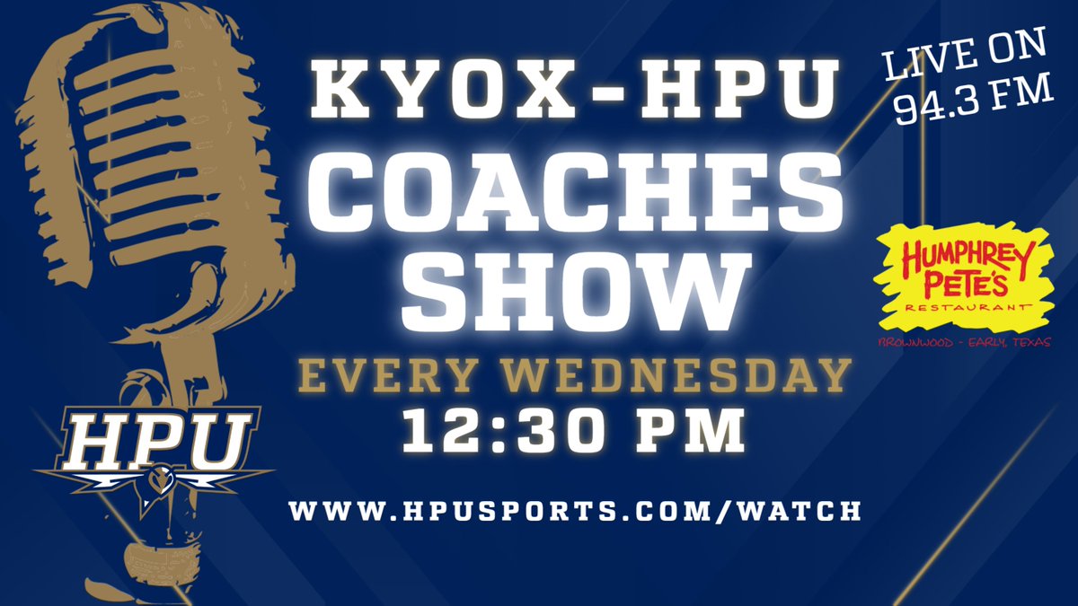 Kevin Bachtel-FB, Josh Gerig-VB, and Dr. Hunter Sims-AD on today's KYOX-HPU Coaches Show live at 12:30 pm from Humphrey Pete's. Listen at 94.3 FM KYOX or online at HPUsports.com/watch