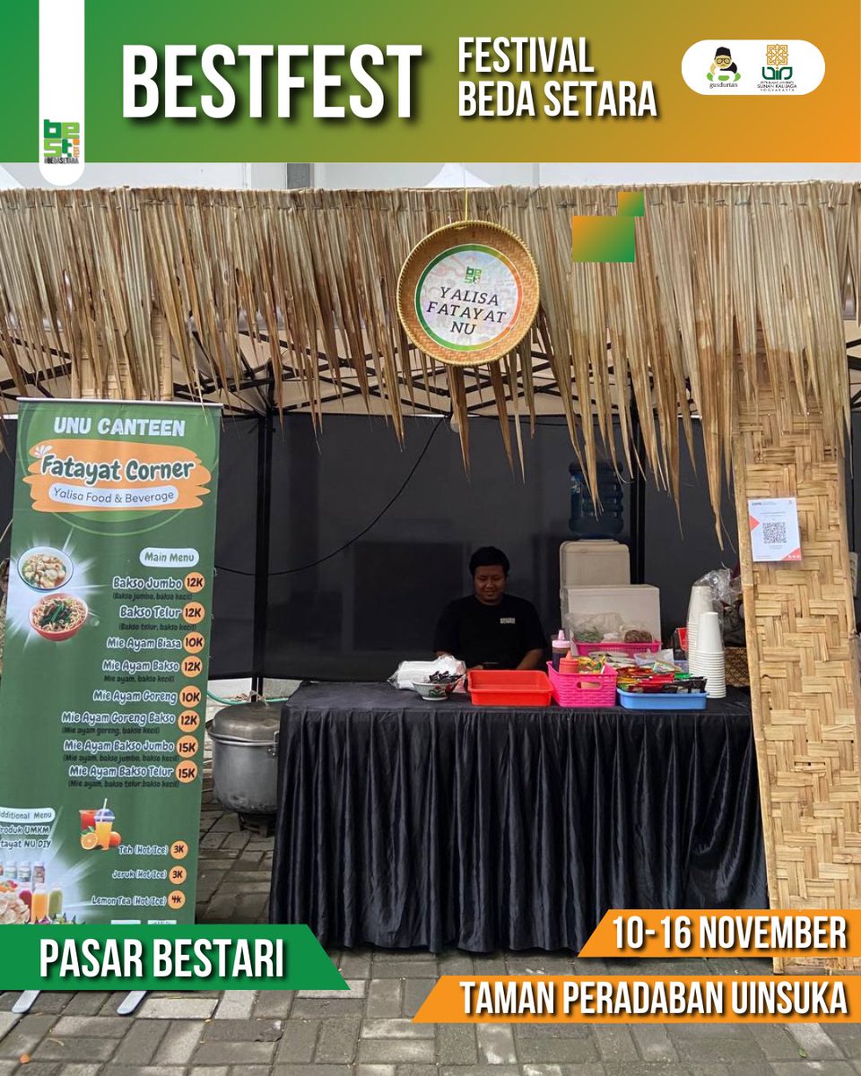 🤩Semua yang Dicari Ada di Pasar BESTARI🤩

Nyari makan? Buku? Perhiasan? Baju? Tukang pijet? Bahkan sampai tes kepribadian dan tarot ada loh di Pasar BESTARI!

Yuk datang dan ramaikan!

Info lengkap : bestfest.gusdurian.net
#BESTFEST #BedaSetara