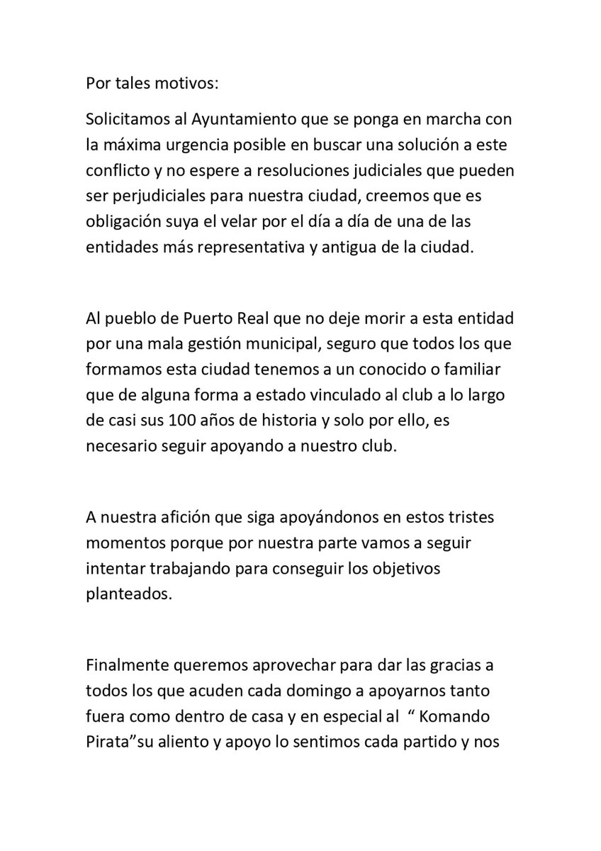 PRCF1931's tweet photo. Desde nuestra RRSS queremos trasladar a nuestros seguidores el comunicado que nuestros jugadores y cuerpo técnico realizaron en el día de ayer.

A la vez queremos hacer efectivo nuestro apoyo a nuestra plantilla que cada domingo se deja el alma por defender nuestro escudo. https://t.co/y824Y5RS6s