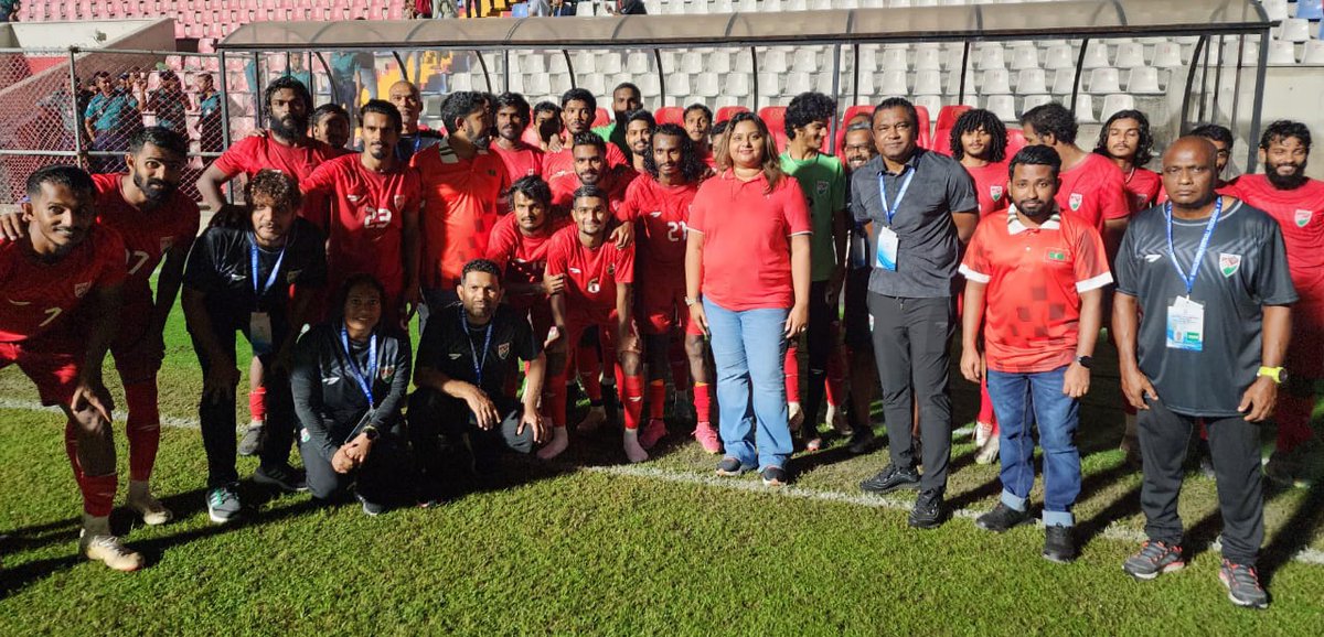 Congratulations to the Maldives national football team on their impressive 1-0 victory against Bangladesh at today's FIFA friendly match! The team's exceptional determination on the field was truly commendable. A special shout-out to Ali Fasir for the decisive goal!