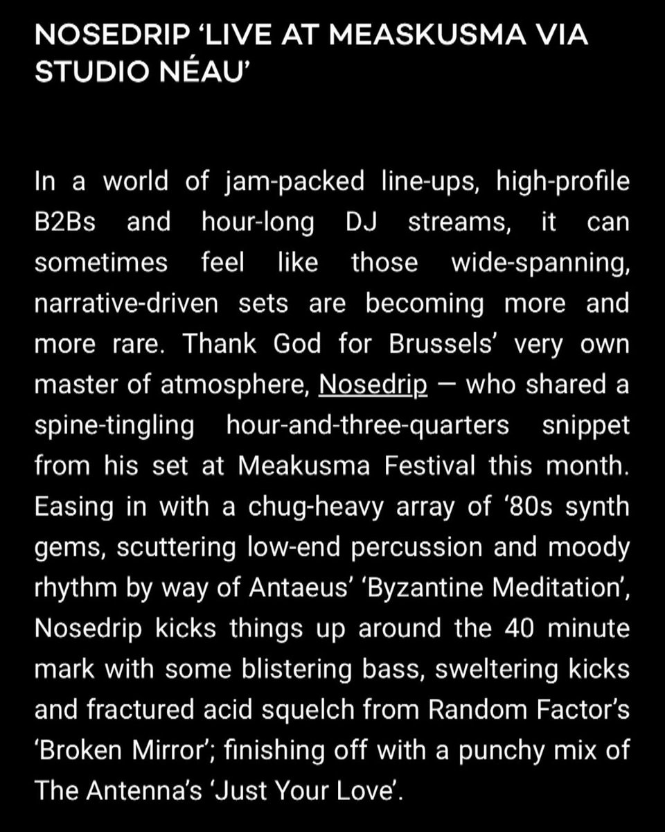 My man <a href="/Nosedrip/">Ziggy</a> at Meakusma in “Best of 2024” mixes by <a href="/Mixmag/">Mixmag</a>
m.soundcloud.com/studioneau/nos…