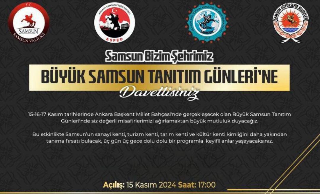 ackilic76's tweet photo. 15-17 Kasım tarihinde Ankara Başkent Millet Bahçesi’nde gerçekleştirilecek olan Büyük Samsun Tanıtım Günleri’ne tüm hemşehrilerimizi bekliyoruz. 

#SamsunAnkarada https://t.co/3821hZDDbg