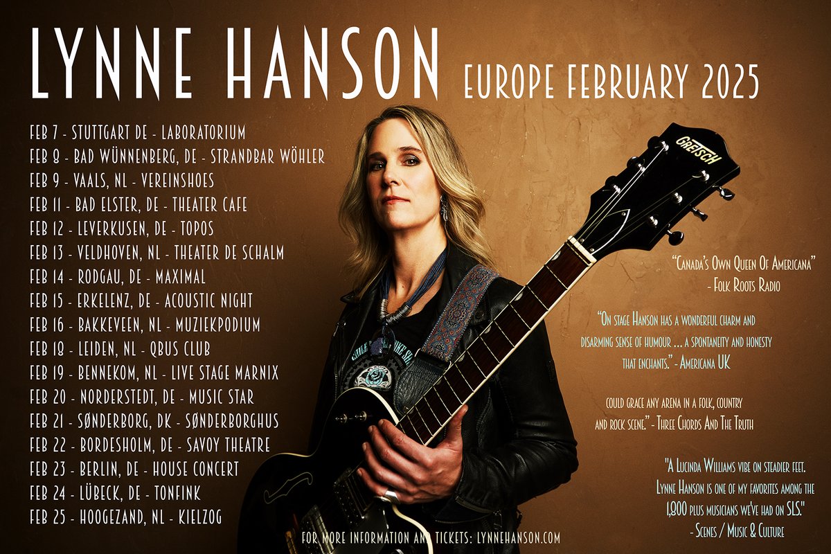 I'm heading back to Europe this February for dates in Germany, The Netherlands and Denmark. 

All the details on my website:   lynnehanson.com/shows