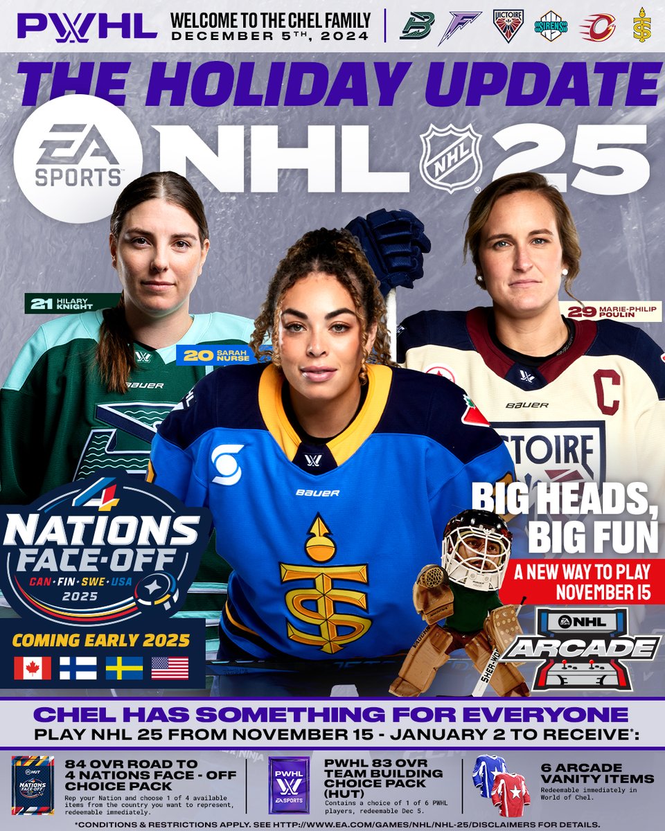 There's something for everyone this Holiday season 🎄 

🏒 PWHL
🕹️ Arcade
🏆 4 Nations
➕ And More ‼️ 

Play #NHL25 today x.ea.com/81337