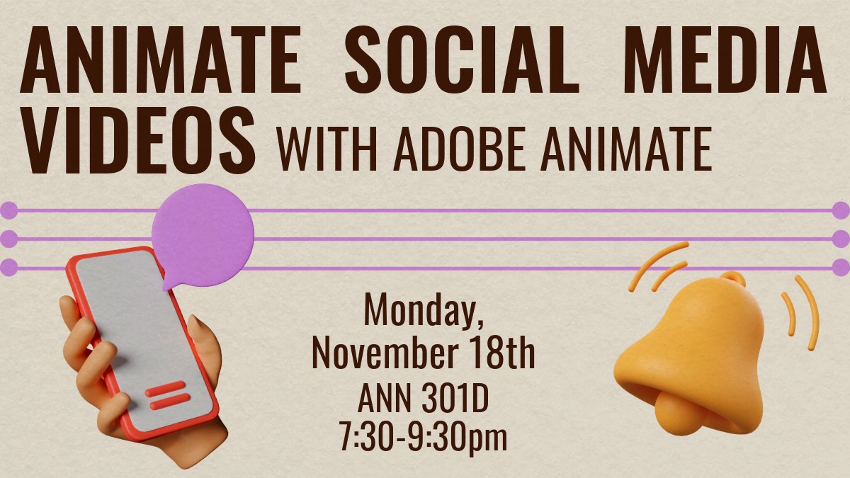 🦸‍♂️ Want your social media posts to ✨POP✨? Join our workshop to learn how to animate with Adobe Animate! 🚀 Let’s unlock cool tools &amp; tricks to make your content shine! RSVP: bit.ly/f24workshops 🌟📲 #SocialMediaMagic #ContentCreation