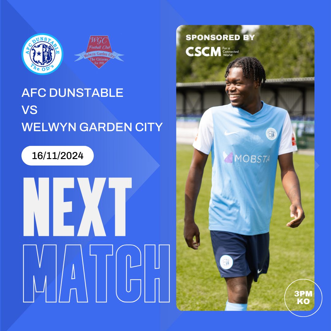 ➡️ NEXT MATCH

📅 Saturday 16th November
📍 Creasey Park, LU6 1BB
⏰ 3pm KO
🎟️ Adults £12 | Concessions £8 | U18s £3 | U12s Free

#COYODs 🔵