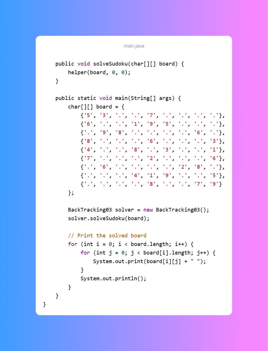 _Devang_r_'s tweet image. Java Backtracking Sudoku solve 
#Java #DSA #sudoku