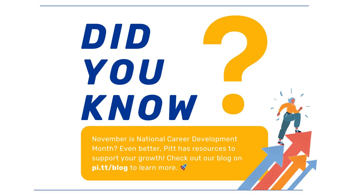 🌟 November is National Career Development Month! 🌟 It's the perfect time to build your professional skills &amp; connections. Whether exploring future careers or advancing in your current job, Pitt has resources to support your growth: pi.tt/blog. 🚀 #H2P #PittNow