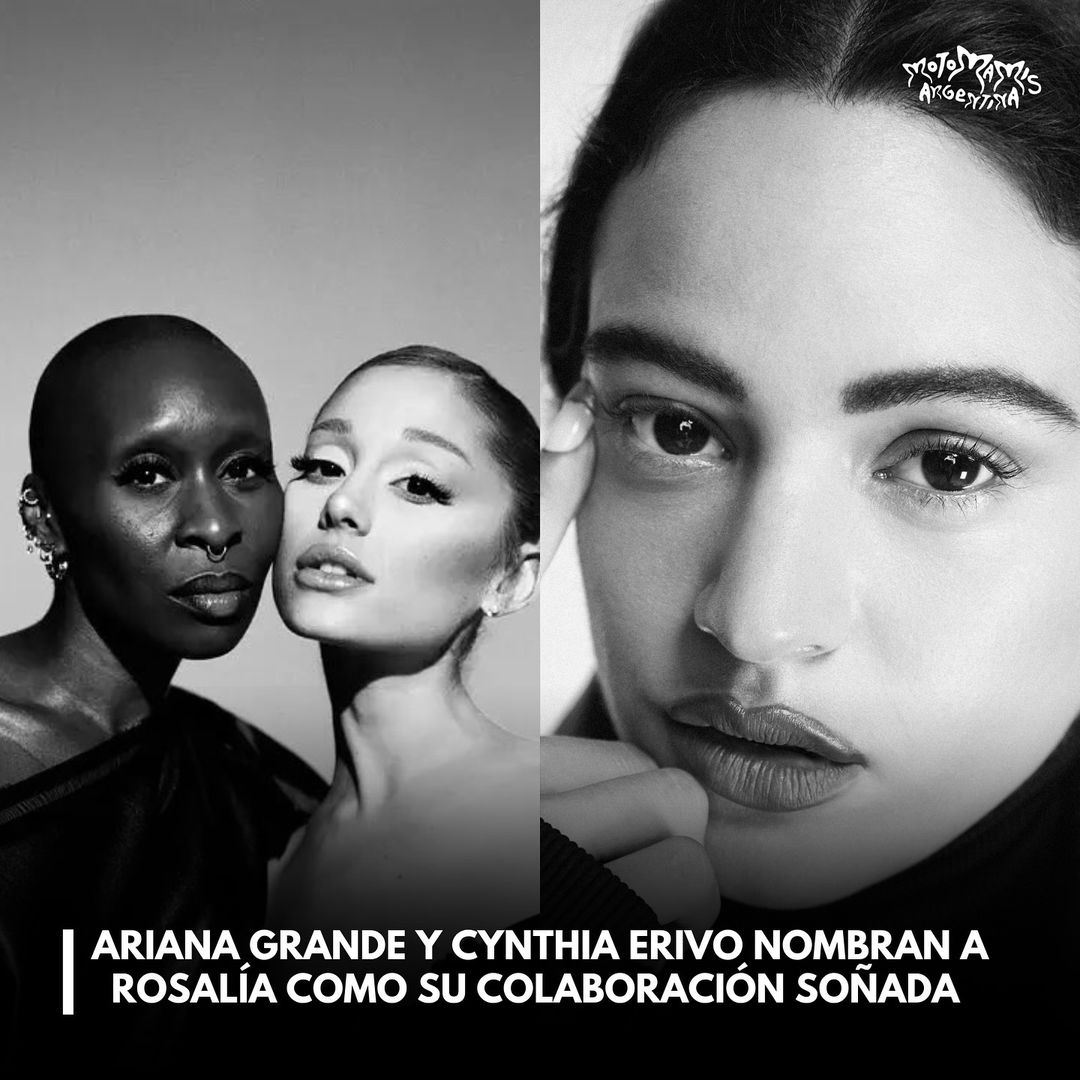 Motomamisarg's tweet photo. Ariana Grande y Cynthia Erivo nombran a rosalía como su colaboración soñada en la premiere de la película 'Wicked' 🫧

 ¿Les gustaría esta colaboración? 

#Rosalia #WickedEnMexico #ArianaGrande #cynthiaerivo #premiere #intervi https://t.co/6cn8HqJ1Tc