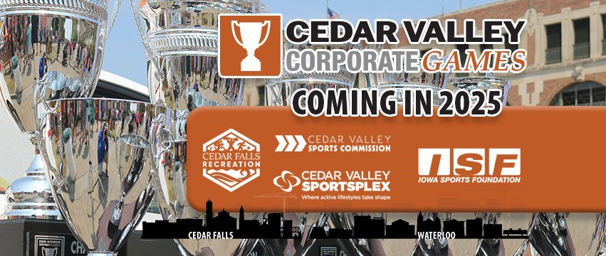 The Iowa Sports Foundation and Iowa Corporate Games are excited to announce the launch of the Cedar Valley Corporate Games!
The Cedar Valley Corporate Games will serve those in the Cedar Falls &amp; Waterloo area. Check us out at cvcoporategames.org!