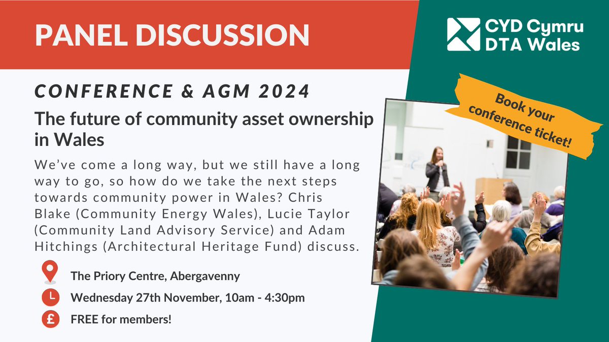 💡 #PanelDiscussion 💡 
The Future of #CommunityAssetOwnership in Wales – Join Chris Blake, Lucie Taylor, and Adam Hitchings for a discussion on building asset ownership and community power in Wales.
👉 Reserve your ticket: buff.ly/4ffnA6f
💸 FREE for members!