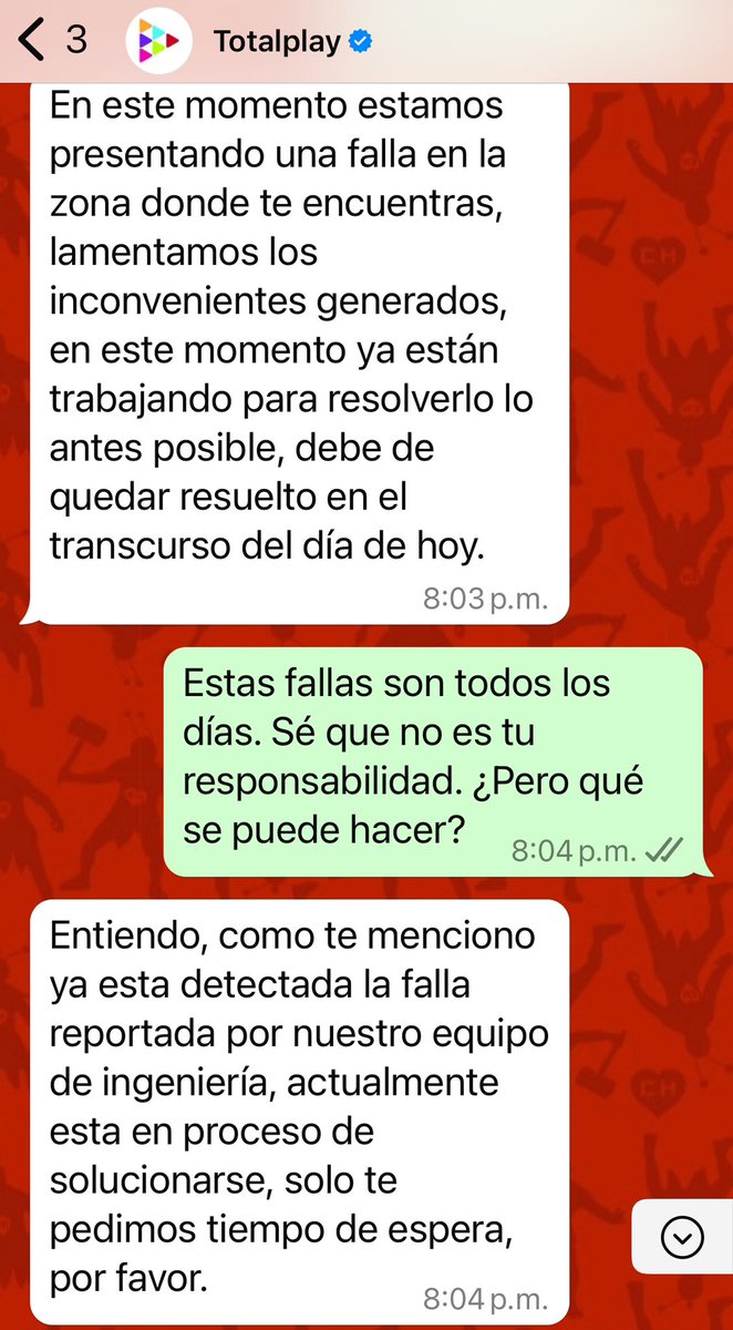 Oye, <a href="/totalplaymx/">Totalplay</a> Todos los días me responden lo mismo “tenemos fallas en la zona”. Ya estoy harta. #TotalPlay