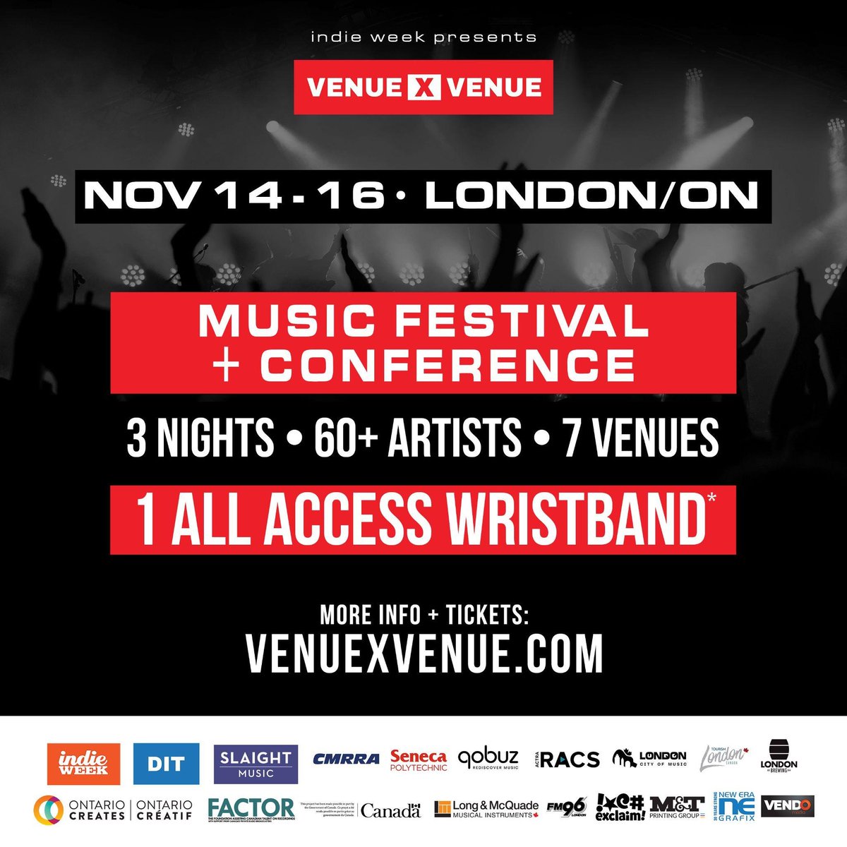 🎸 Get ready, London! VENUExVENUE Music Festival is TOMORROW!

Join the hottest new emerging artist festival featuring 50+ Ontario artists across multiple venues! 🎶

All-access wristbands are just $49.99! 🎟️ venuexvenue.com

#VENUExVENUE #IndieWeek