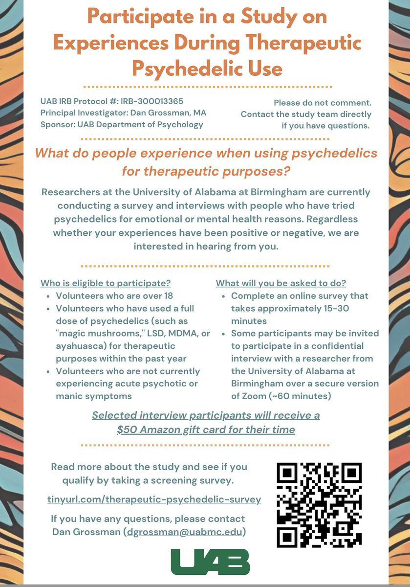 Haley Maria Dourron (@hdourron) on Twitter photo Please share widely! If you wanna get interviewed, please fill out the screening survey...
tinyurl.com/therapeutic-ps…
I'm very excited about this study Dan Grossman is definitely gonna charting out some unknown territory. Please share widely! If you wanna get interviewed, please fill out the screening survey...
tinyurl.com/therapeutic-ps…
I'm very excited about this study Dan Grossman is definitely gonna charting out some unknown territory.