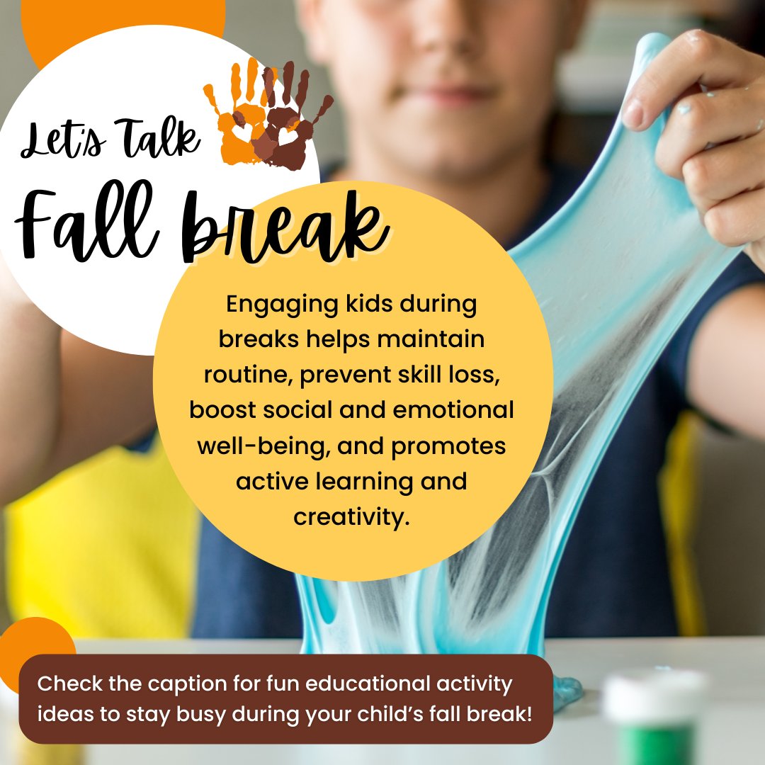 IntentionFwd's tweet photo. Keep kids engaged over school breaks for better transitions &amp; holistic growth! Try these fun fall activities:

🍂 Sensory: Leaf &amp; pumpkin bins 
🎨 Crafts: Leaf rubbings, pumpkin painting 
🚶 Nature: Scavenger hunts, journaling 
🍪 Cooking: Trail mix, ants on a log

#FallFun #SPED https://t.co/oQ0MyQwGHI