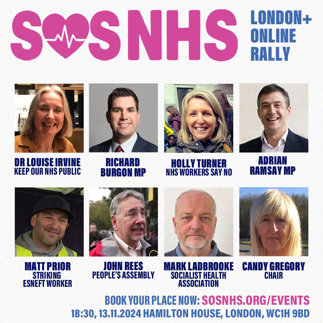 ALERT: I'm looking forward to speaking at this important national event this evening. 
I'll be talking about my dear mum's 11-hour wait for an ambulance after a fall in 2022 and her death two days later.
The #NHS needs more investment, not more privatisation!
#SOSNHS