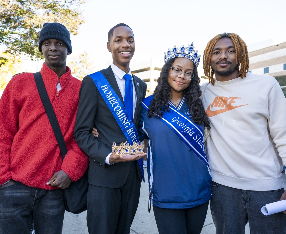GeorgiaStateU's tweet photo. The excitement is building! We're loving the Homecoming Spirit from our Panthers, and we can't wait to see the royal court winners revealed at this week's game! ๐๐ #OneGeorgiaState #TheStateWay https://t.co/Db3gnf5Rj9