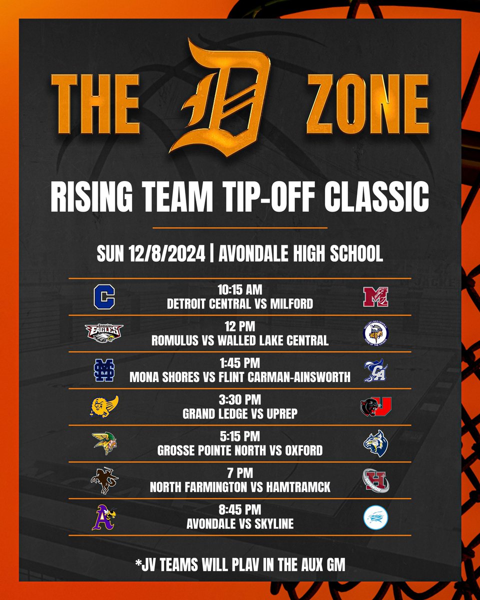 The D Zone Basketball (@thedzonebball) on Twitter photo The D Zone Rising Team Tip-off Classic on Dec 8th:
Milford vs. Detroit Central
10:15 am, Sunday, Dec 8th at Avondale HS.
<a href="/Milford1Hoops/">Milford Basketball</a> <a href="/coachdae_/">De'Jon Curd</a> <a href="/BruceMaverick/">Milford High School</a> <a href="/MilfordSport/">Milford Athletics</a> <a href="/FBTrailblazer/">Detroit Central HS</a> The D Zone Rising Team Tip-off Classic on Dec 8th:
Milford vs. Detroit Central
10:15 am, Sunday, Dec 8th at Avondale HS.
<a href="/Milford1Hoops/">Milford Basketball</a> <a href="/coachdae_/">De'Jon Curd</a> <a href="/BruceMaverick/">Milford High School</a> <a href="/MilfordSport/">Milford Athletics</a> <a href="/FBTrailblazer/">Detroit Central HS</a>