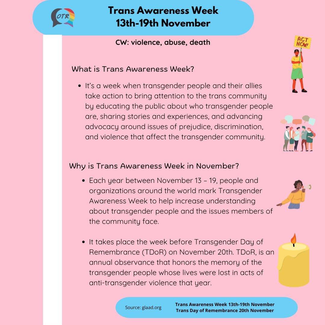 13th - 19th of November is Trans Awareness Week. What is Trans Awareness week? 
Keep an eye out for more posts about Trans Rights this week!