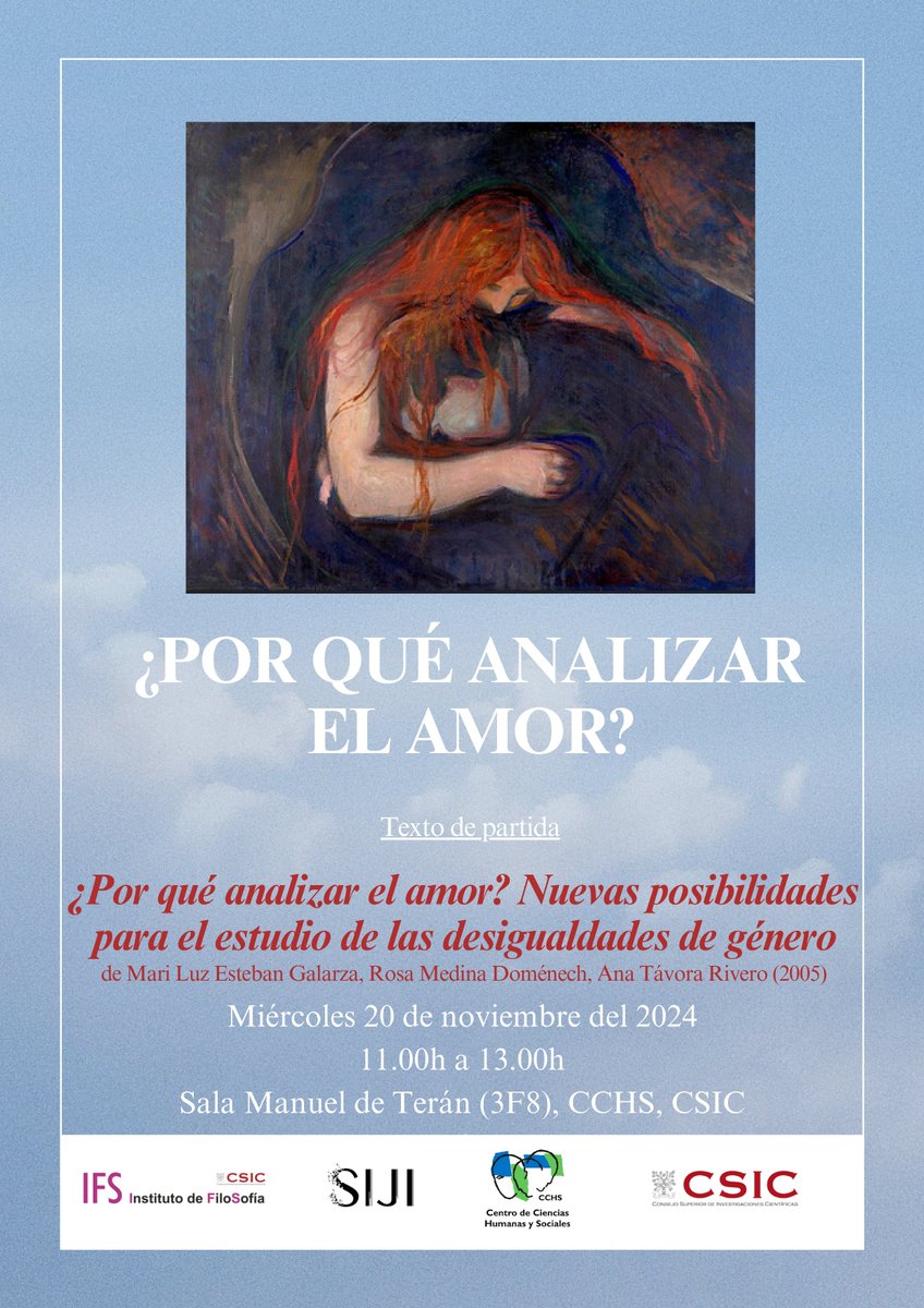 SIJI_CSIC's tweet photo. Os recomendamos asistir a este seminario de lectura mensual que trata de dar cuenta a la pregunta: "¿Qué es el amor?" https://t.co/W8H8KDFNZn