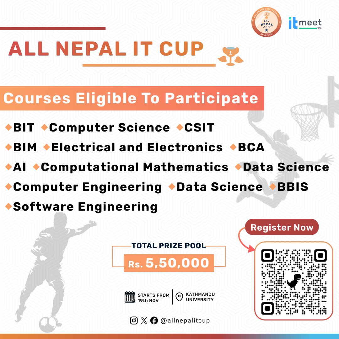 allnepalitcup's tweet photo. Wondering if your course is eligible for the All Nepal IT Cup? 🎉 Here’s the full list of courses that can participate!

For any more questions, feel free to DM us!

#AllNepalITCup #ITMeet2024 #KathmanduUniversity https://t.co/KLpAqK0zIG