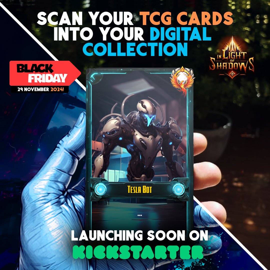 In Light of Shadows (@inlightgames) on Twitter photo The first of its kind. In Light of Shadows allows you to scan your physical TCG collection 1:1 into the digital world. 📲
<a href="/Kickstarter/">Kickstarter</a> launching on #BLACKFRIDAY the 29th of November 2024. Secure your 20% discount by signing up on the website. See you there! ⏰ The first of its kind. In Light of Shadows allows you to scan your physical TCG collection 1:1 into the digital world. 📲
<a href="/Kickstarter/">Kickstarter</a> launching on #BLACKFRIDAY the 29th of November 2024. Secure your 20% discount by signing up on the website. See you there! ⏰