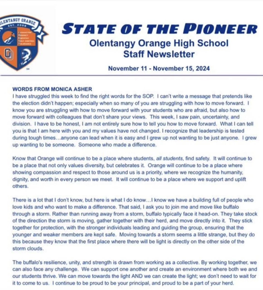 Monica Asher, principal of <a href="/OlentangySD/">Olentangy Schools</a> in Ohio sent a message to staff expressing how upset she was due to the election and doesn’t know how to tell the staff to “move forward.” She also says the staff needs to stick together in order to keep celebrating “diversity.”

These are