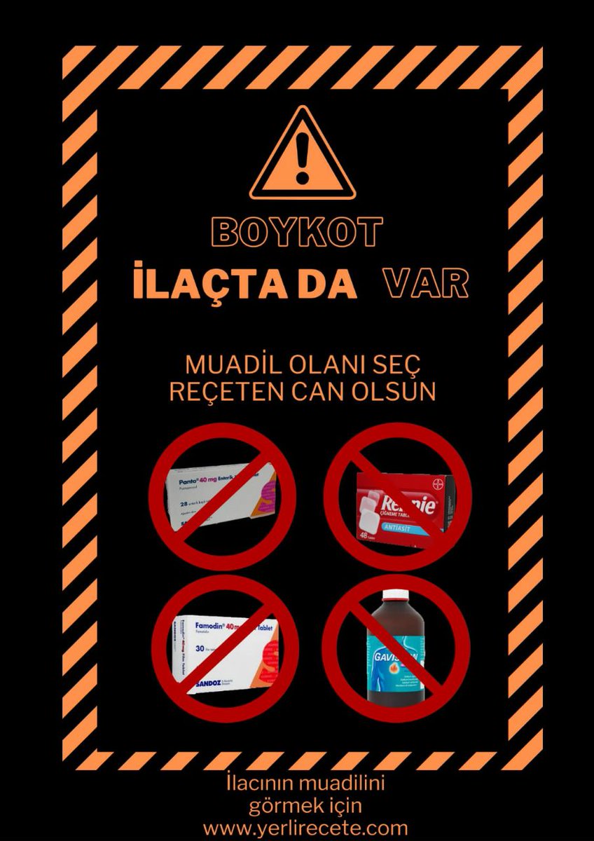 Doktor ve eczacı kardeşlerimize çağrımızdır.
Si.on kaynaklı veya onları destekleyen firmaların ilaçlarını yazmayın.
Çocuk katillerine kaleminizle destek olmayın.
Reçetelerinizle vahşi katillere tavrınızı koyabilirsiniz...
#Boykot'a devam.