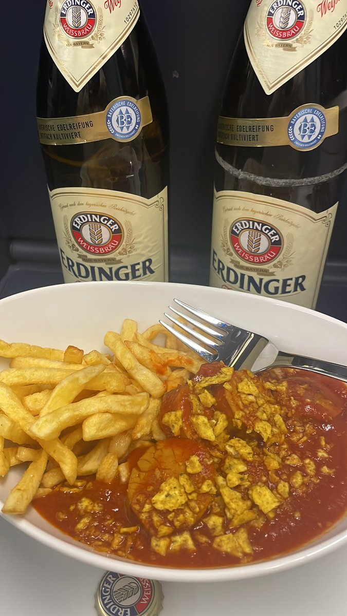 Curry wurst and Weiss beer the only travel food needed. Well done Deutsche Bahn