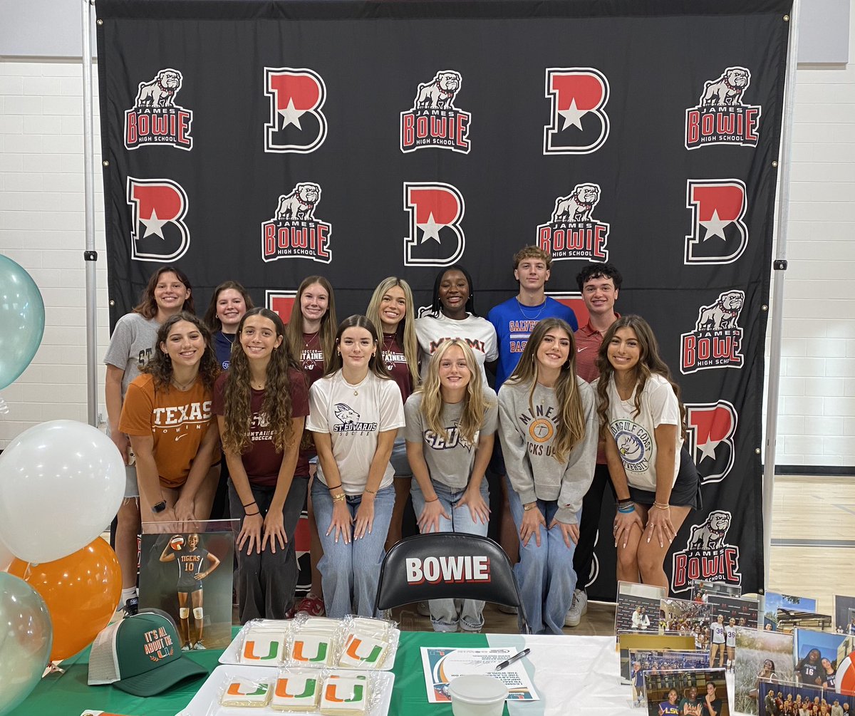 AISDBowie's tweet photo. Congratulations to Bowie’s 13 athletes that signed letters of commitment to play their sport in college! GO DAWGS! @AISDBowie https://t.co/5Muv8JHweF