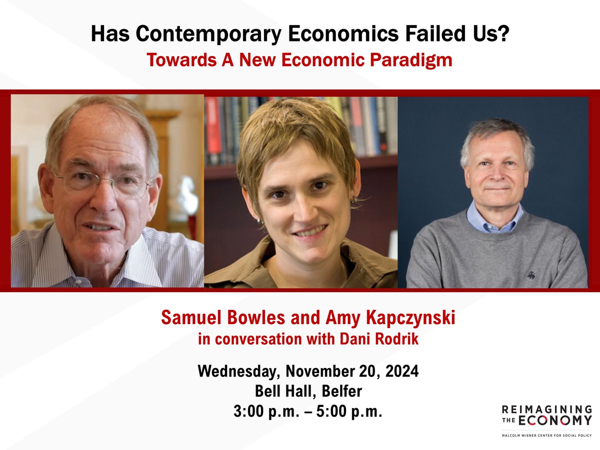 Rohan Sandhu (@rohan_sandhu) on Twitter photo Next week, we're hosting <a href="/akapczynski/">Amy Kapczynski</a> & Samuel Bowles (<a href="/sfiscience/">Santa Fe Institute</a>) in a conversation with <a href="/rodrikdani/">Dani Rodrik</a>, at <a href="/Kennedy_School/">Harvard Kennedy School</a>, on the failures of economics in dealing with contemporary challenges and what a new paradigm might look like hks.harvard.edu/events/has-con… Next week, we're hosting <a href="/akapczynski/">Amy Kapczynski</a> & Samuel Bowles (<a href="/sfiscience/">Santa Fe Institute</a>) in a conversation with <a href="/rodrikdani/">Dani Rodrik</a>, at <a href="/Kennedy_School/">Harvard Kennedy School</a>, on the failures of economics in dealing with contemporary challenges and what a new paradigm might look like hks.harvard.edu/events/has-con…