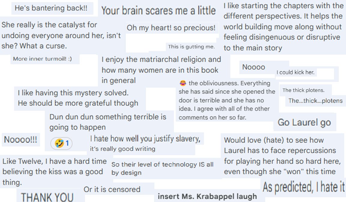 summ90180's tweet image. Out of context beta reader comments from TWELVE AND THE COALITION

#UnhingedPit #A #DS #SF